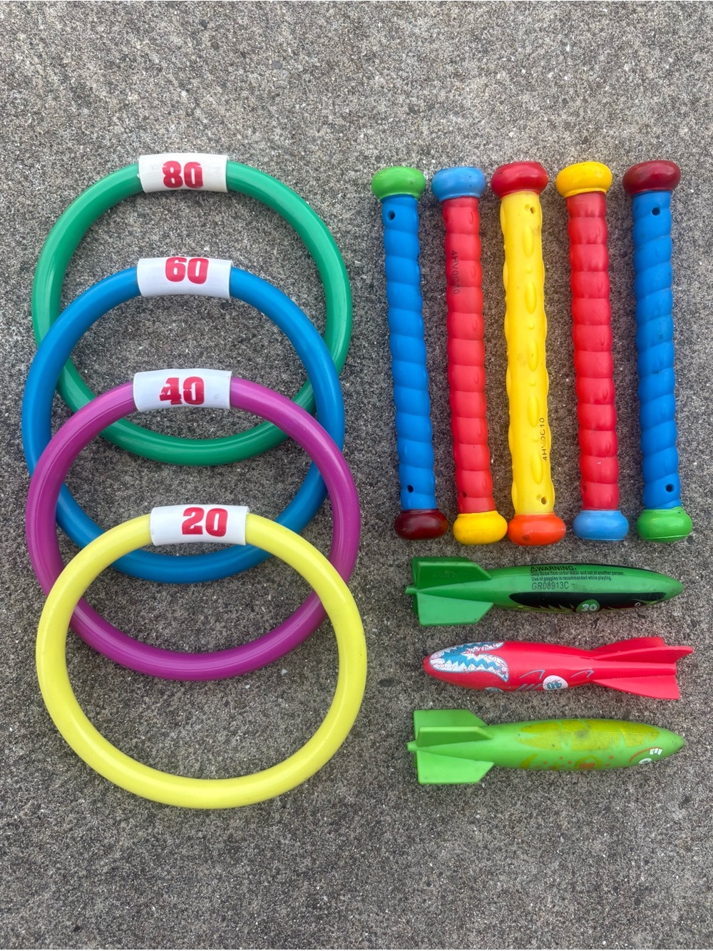 Lot of 12 Pool Dive Diving Toys Rings Sticks Torpedos Water Set